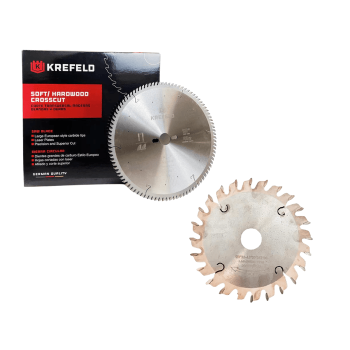 Krefeld - Combo Circular Finish Saw Blade + 12 Inch with Scoring Blade 4 3/4 in, Max. Blade Speed 5,000 RPM, Arbor Size 3/4 in, Arbor Shape Round, Carbide Tip.