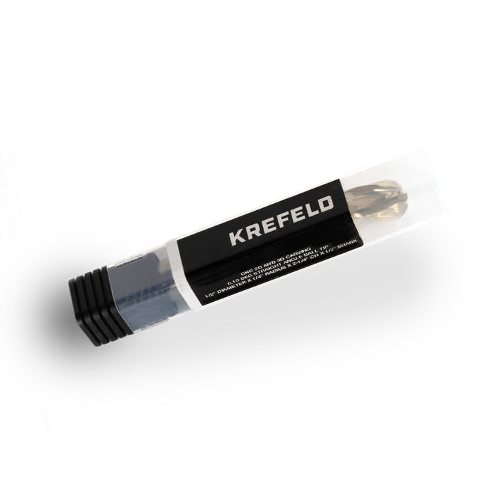 KREFELD -  CNC  2D and 3D Carving 0.10 Deg Straight Angle Ball Tip 1/2 Dia x 1/4 Radius x 2-1/4 x 1/2 Shank x 4 Inch Long x 3 Flute Solid Carbide ZrN Coated