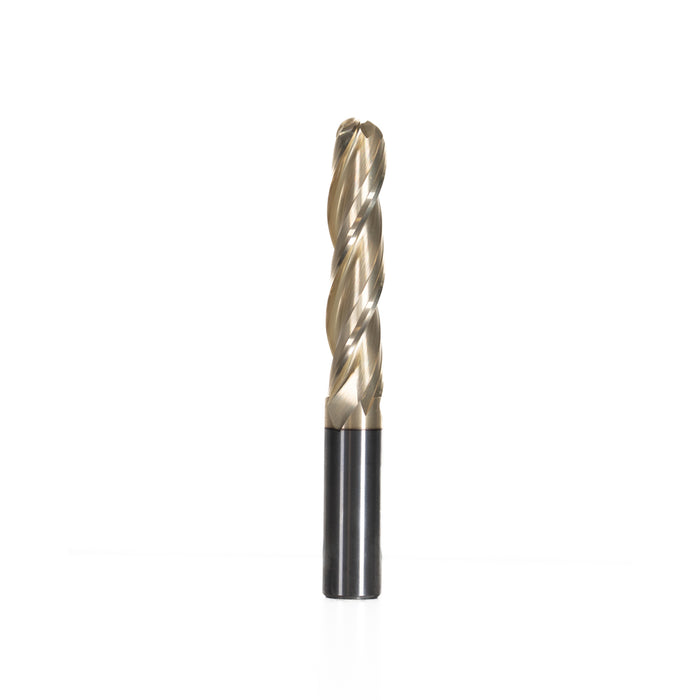 KREFELD - CNC 2D and 3D Carving 0.10 Deg Straight Angle Ball Tip 1/2 Dia x 1/4 Radius x 2-1/4 x 1/2 Shank x 4 Inch Long x 3 Flute Solid Carbide ZrN Coated