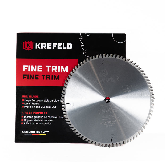 KREFELD Carbide Tipped Trim 10 Inch D x 80T ATB, 10 Deg, 5/8 Bore Circular Saw Blade