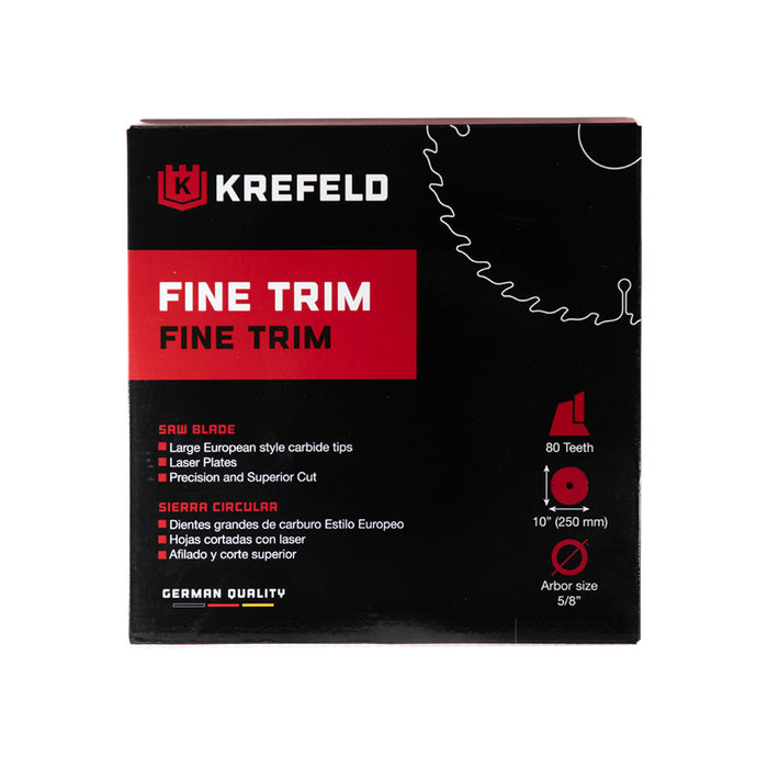 KREFELD Carbide Tipped  Trim 10 Inch D x 80T ATB, 10 Deg, 5/8 Bore Circular Saw Blade