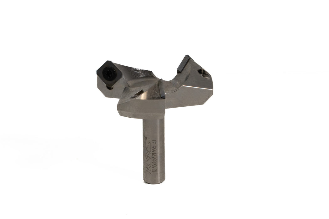 KWS - CNC Spoilboard Insert Carbide 3 Wing, Surfacing, Planing, Flycutting & Slab Leveler 2-1/2 Diameter x 12mm SHK Router Bit