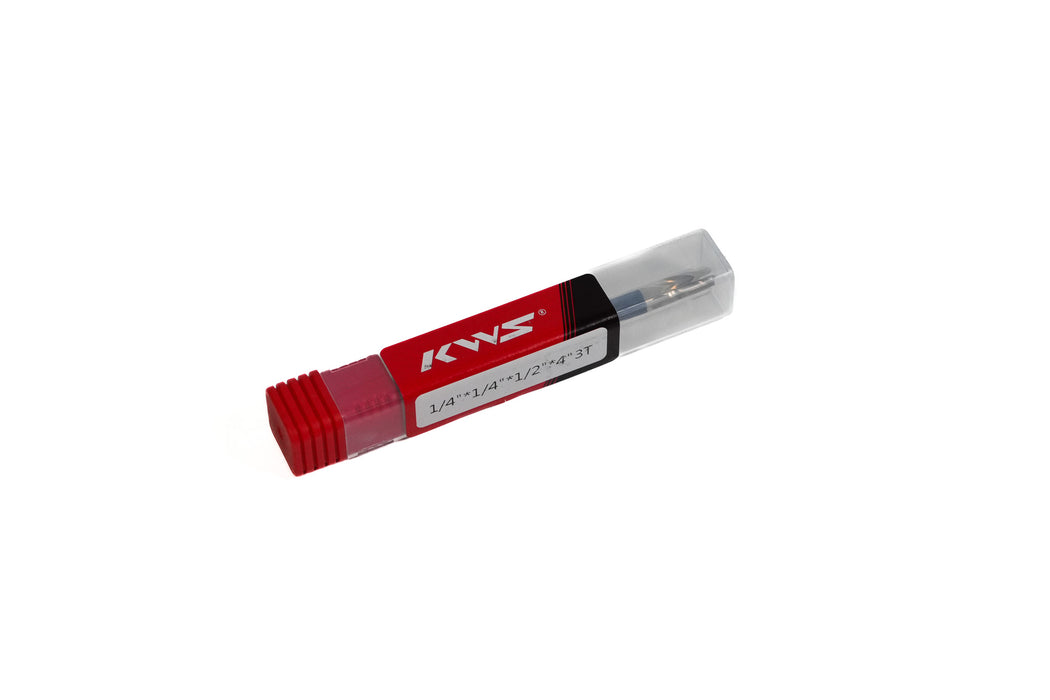 KWS - Extra Long CNC 2D and 3D Carving Tapered Ball Nose 0.10 Deg Angle x 1/4 Dia x 1/8 R x 1/2 Cut Height x 1/4 Shank x 4" Long x 3 Flute Solid Carbide ZrN Coated Reduced Shank Router Bit