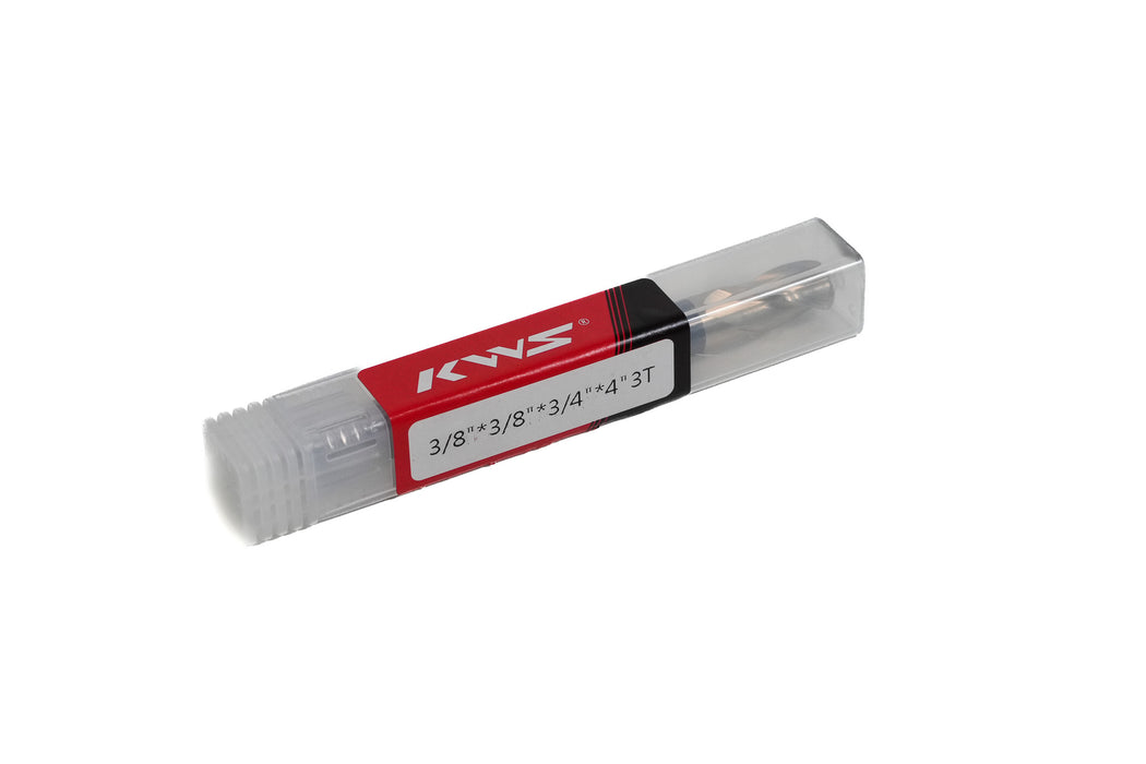 KWS - Extra Long CNC 2D and 3D Carving Tapered Ball Nose 0.10 Deg Angle x 3/8 Dia x 3/16 Radius x 3/4 Cut Height x 3/8 Shk x 4" Long x 3 Flute Solid Carbide ZrN Coated Reduced Shank Router Bit