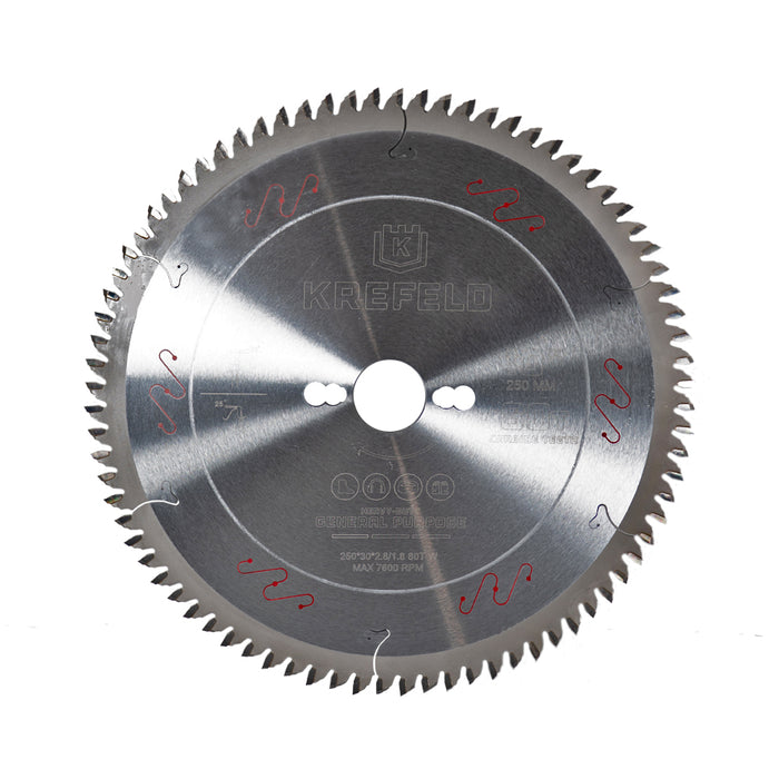 KREFELD Circular Finish Saw Blade - 10Inch D x 80T ATB - 1 3/16 inches / 30mm Arbor Size / Kerf 3mm