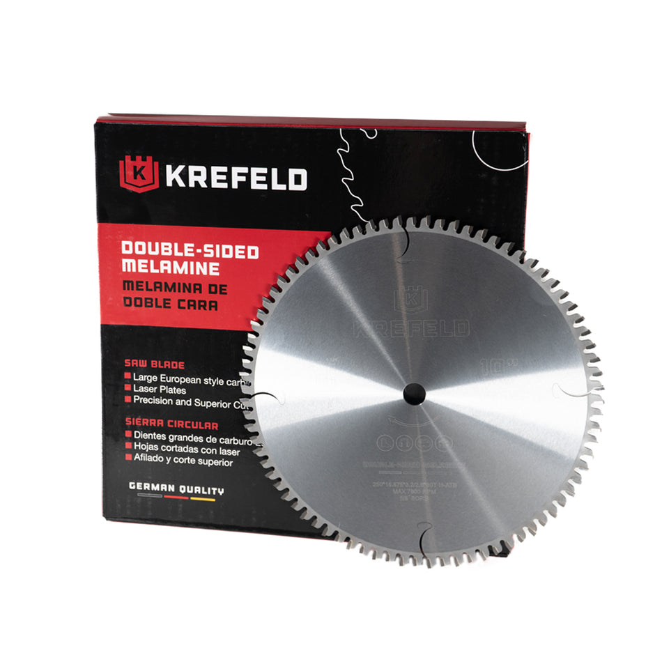Krefeld Carbide Tipped Double-Face Melamine 10 Inch D x 80T H-ATB, -6 Deg, 5/8 Bore Circular Saw Blade