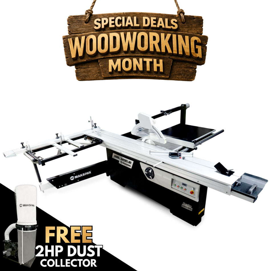Special Deal | Maksiwa Sliding Table Saw 5HP Main Blade/Dado Blade 1HP Scoring Blade + FREE 2HP Dust Collector - BMS.3200.IR