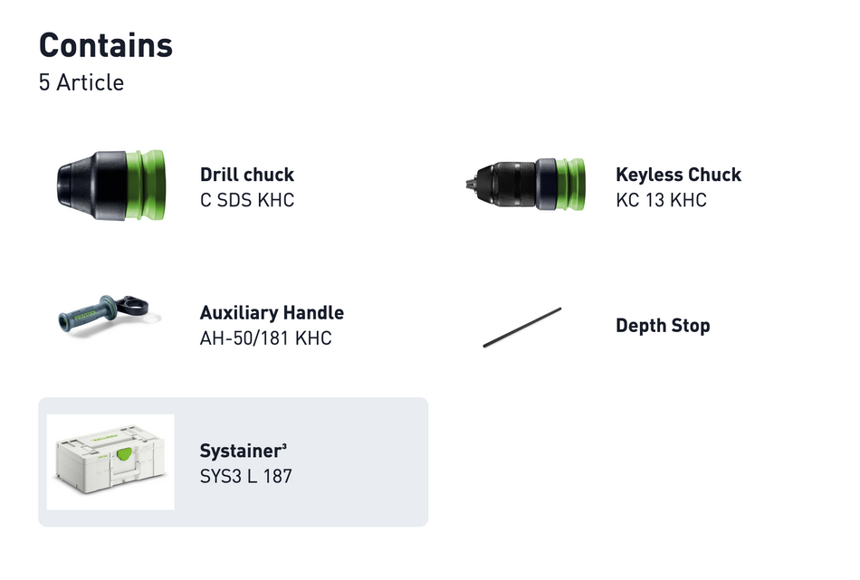 Festool Cordless Rotary Hammer Drill KHC 18 EB-Basic