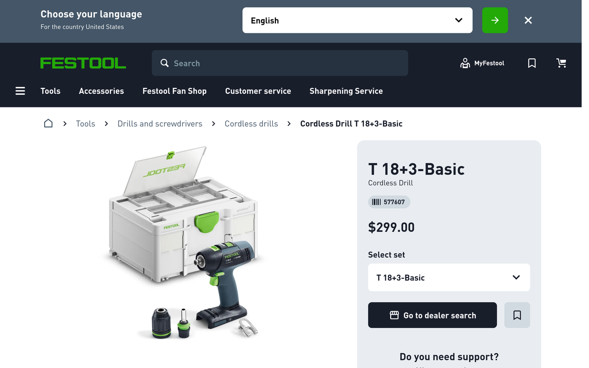 Festool T 18+3-Basic Cordless Drill 577607