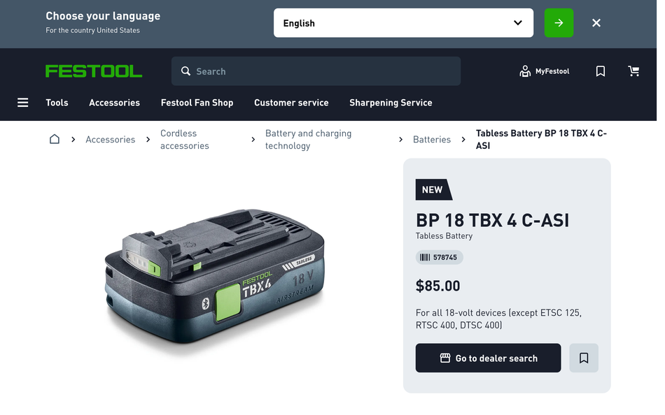 Festool BP 18 TBX 4 C-ASI Tabless Battery 578745