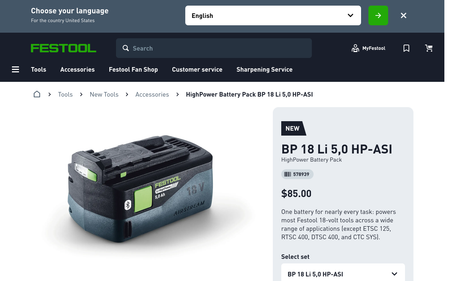 Festool BP 18 Li 5.0 HP-ASI HighPower Battery 578939